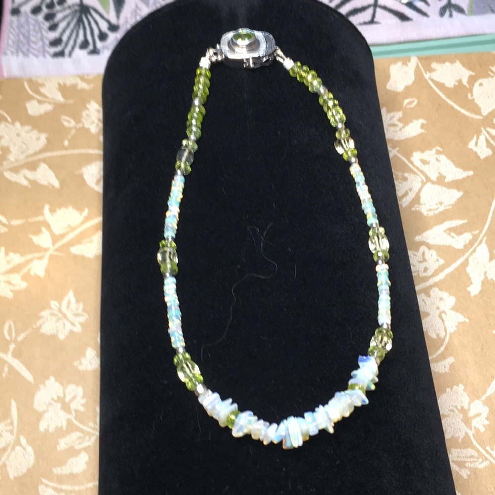 SALE Elegant Sterling Sterling, Opal & Peridot Double Wrap Bracelet OOAK - Picture 7 of 10